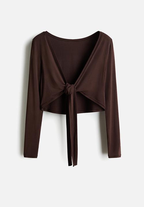 H&M - Cropped long-sleeved yoga top - warm brown