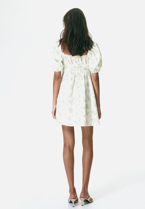 H&M - Puff-sleeved poplin dress - cream/floral