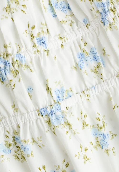 H&M - Puff-sleeved poplin dress - cream/floral