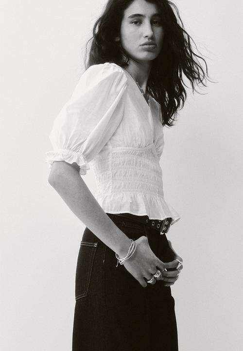H&M - Smocked-waist blouse - white