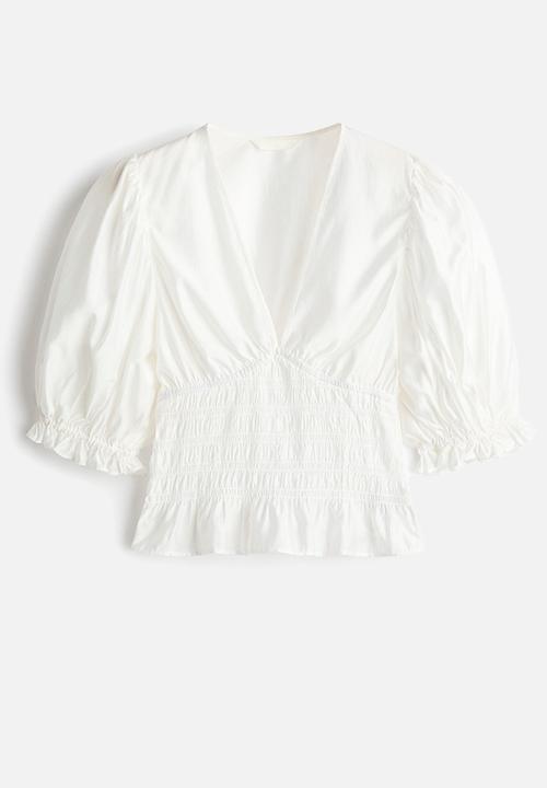 H&M - Smocked-waist blouse - white