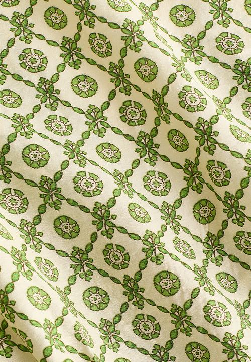 H&M - Smocked-waist blouse - green/patterned