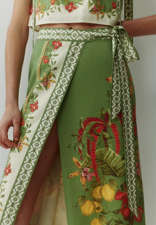 H&M - Midi wrap skirt - green/flowers