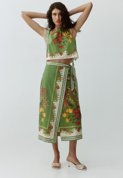 H&M - Midi wrap skirt - green/flowers