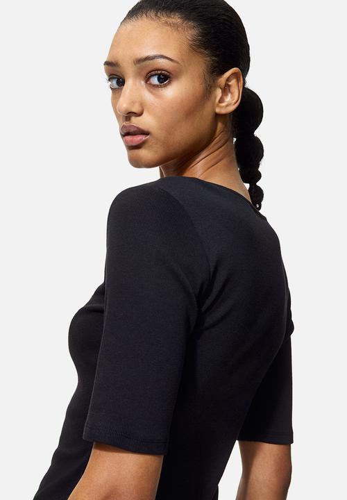 H&M - Ribbed v-neck top - black