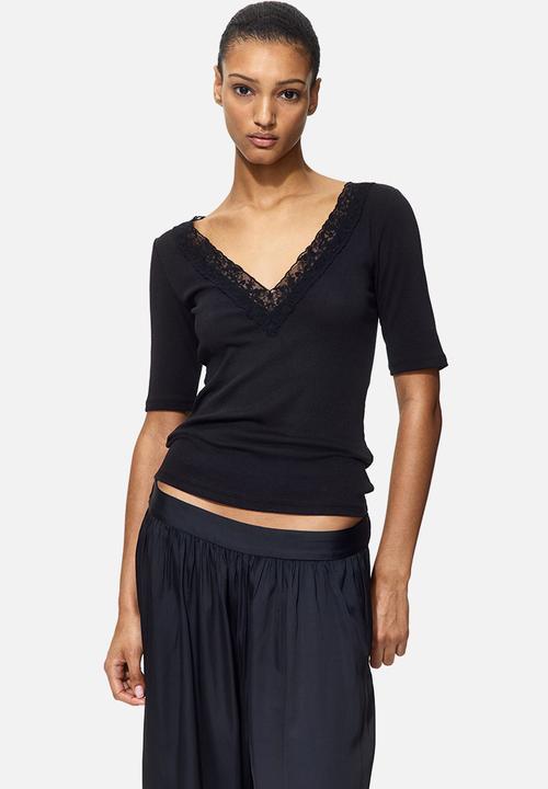 H&M - Ribbed v-neck top - black