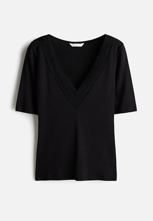 H&M - Ribbed v-neck top - black