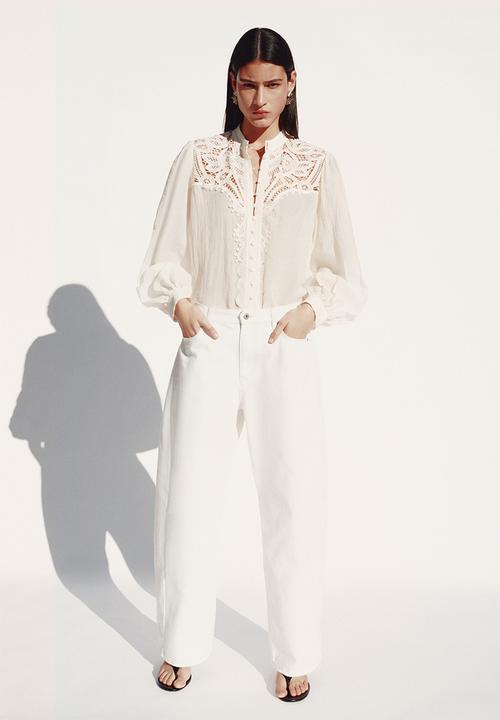 H&M - Lace-yoke blouse - cream