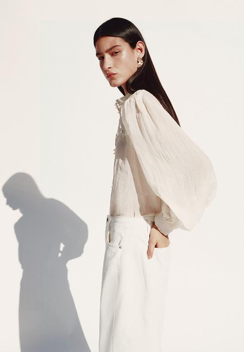 H&M - Lace-yoke blouse - cream
