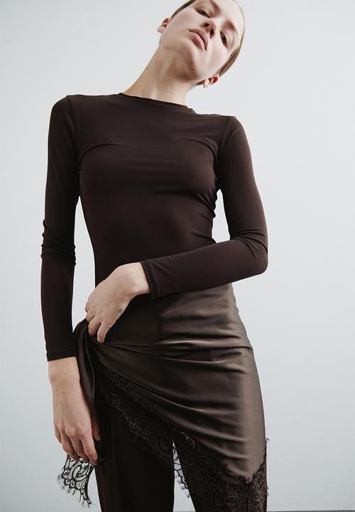 H&M - Lace-trimmed triangle scarf - dark brown