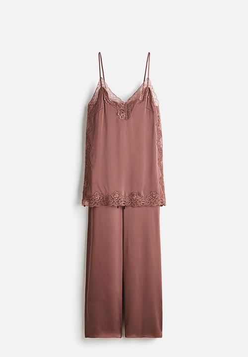 H&M - Satin pyjamas - dark dusty pink