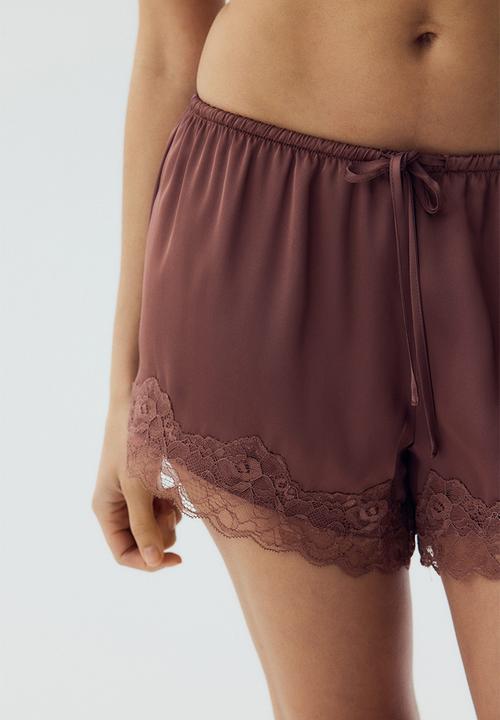 H&M - Lace-trimmed satin shorts - dark dusty pink