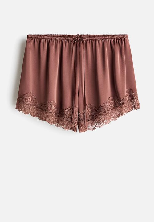 H&M - Lace-trimmed satin shorts - dark dusty pink