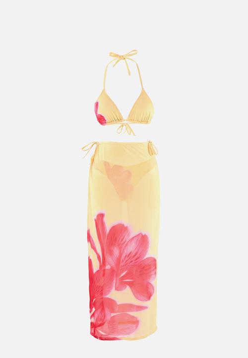 Trendyol - Floral pattern triangle-covered high leg bikini set - yellow–multicolor