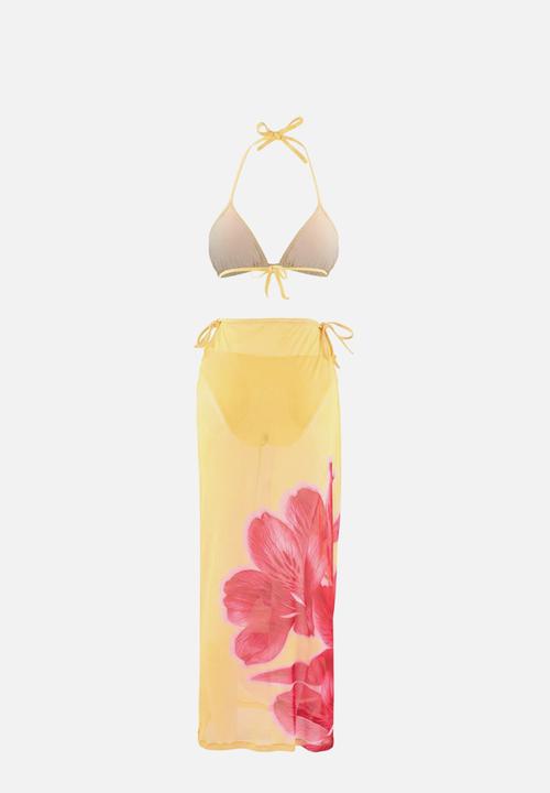 Trendyol - Floral pattern triangle-covered high leg bikini set - yellow–multicolor