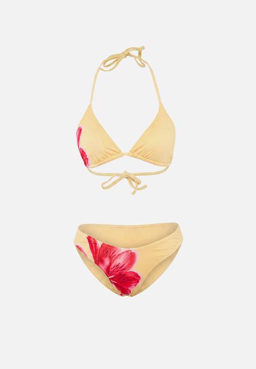 Trendyol - Floral pattern triangle-covered high leg bikini set - yellow–multicolor