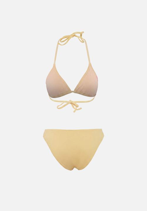 Trendyol - Floral pattern triangle-covered high leg bikini set - yellow–multicolor