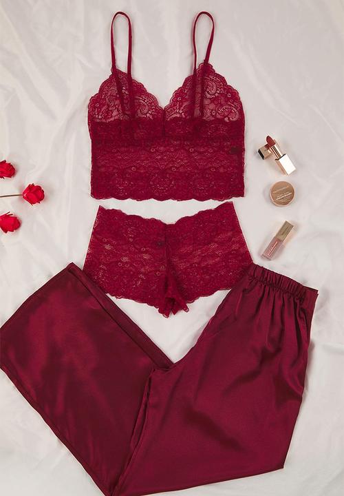 Trendyol - 3-piece dowry pajama set - burgundy