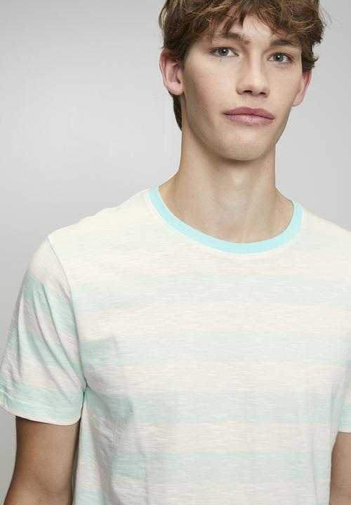 Brave Soul - Short Sleeved Crew Neck T-shirt - Pale Mint/ Off White