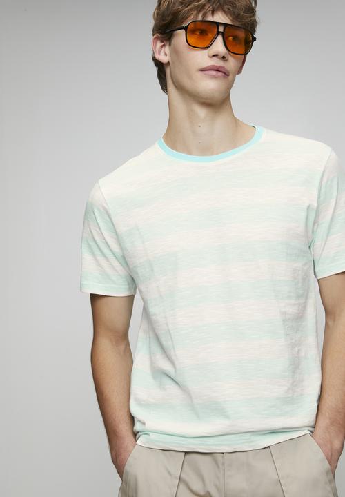 Brave Soul - Short Sleeved Crew Neck T-shirt - Pale Mint/ Off White
