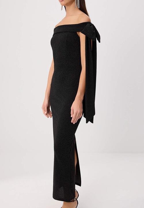Trendyol - Glitter Shoulder Lace Detail Bodycon Evening Dress - Black