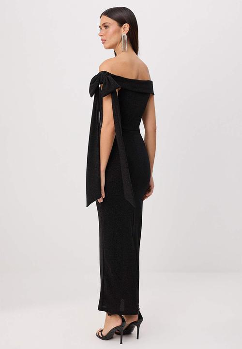 Trendyol - Glitter Shoulder Lace Detail Bodycon Evening Dress - Black