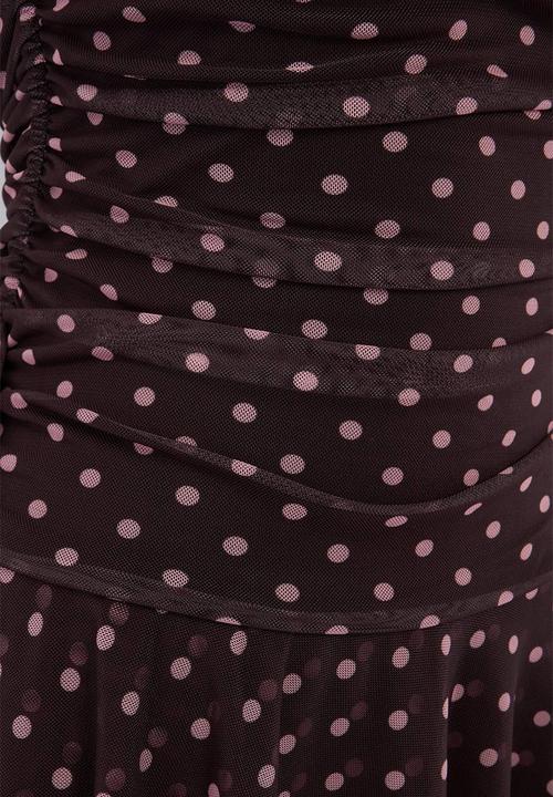Trendyol - Polka Dot Strapless Cut-Out Mini Party Dress - Brown