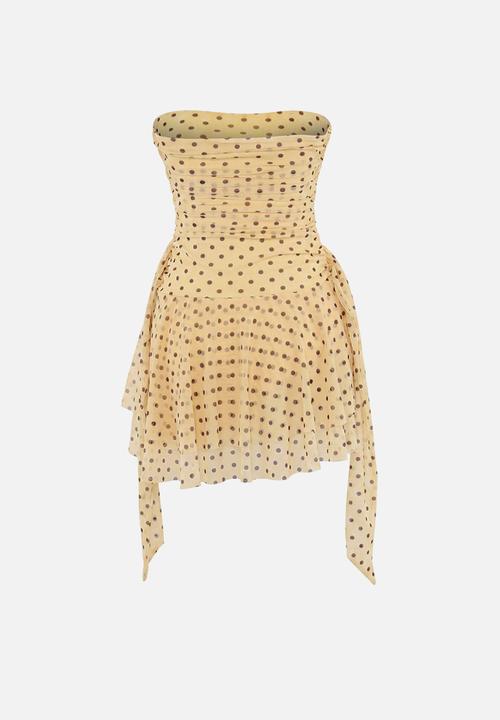 Trendyol - Polka Dot Strapless Cut-Out Mini Party Dress - Yellow