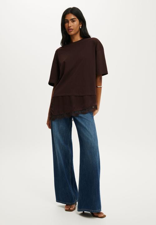 Cotton On - Satin Layered T-shirt - Dark Oak