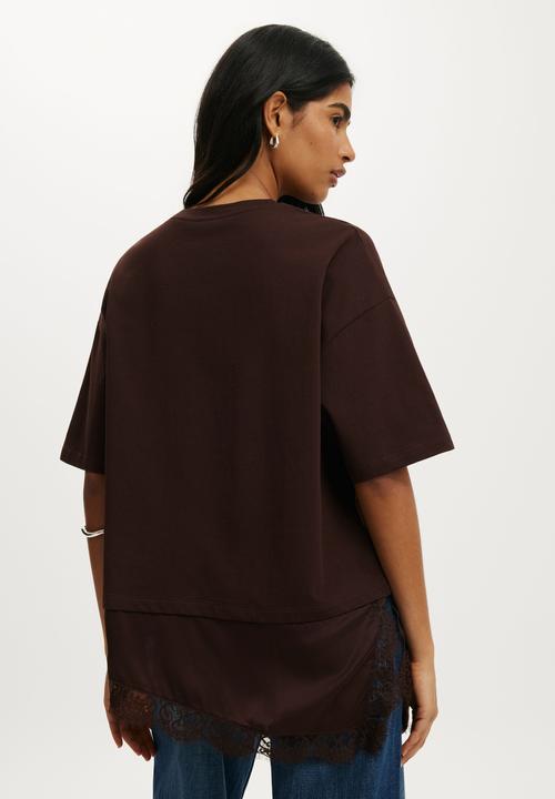Cotton On - Satin Layered T-shirt - Dark Oak