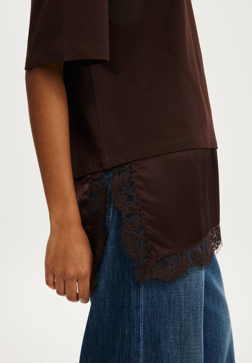 Cotton On - Satin Layered T-shirt - Dark Oak