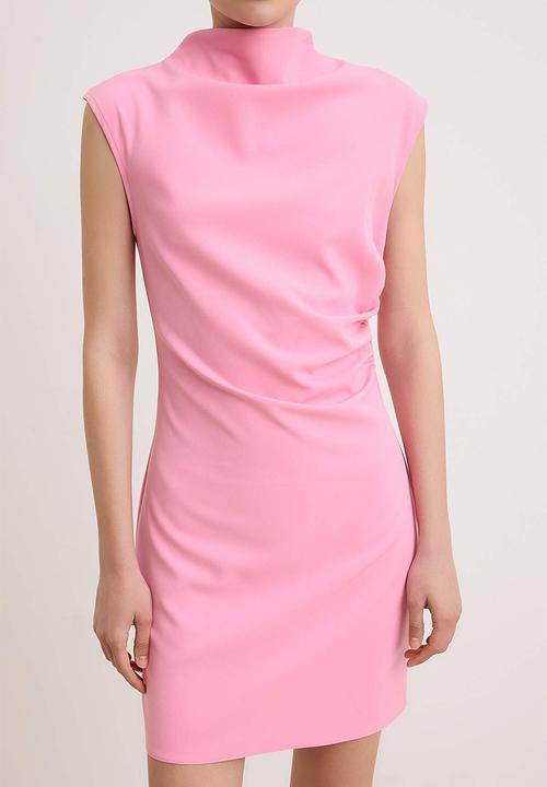 Trendyol - Draped High Neck Mini Dress - Pink