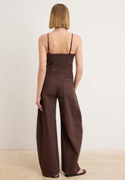 Trendyol - Strappy Relaxed Fit Denim Jumpsuit - Brown