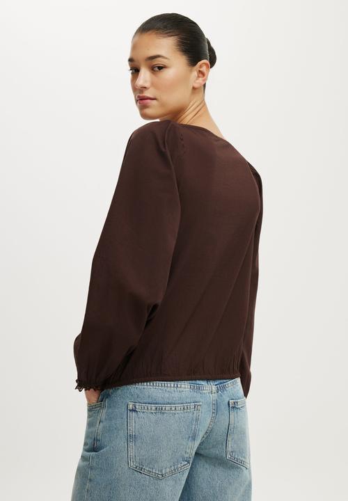 Cotton On - Goldie Long Sleeve Blouse - Dark Oak