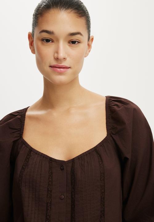 Cotton On - Goldie Long Sleeve Blouse - Dark Oak
