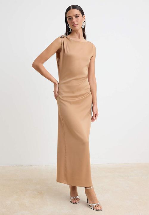 Trendyol - Satin Maxi Dress - Light Brown