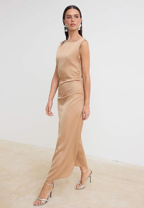 Trendyol - Satin Maxi Dress - Light Brown