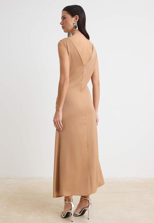 Trendyol - Satin Maxi Dress - Light Brown