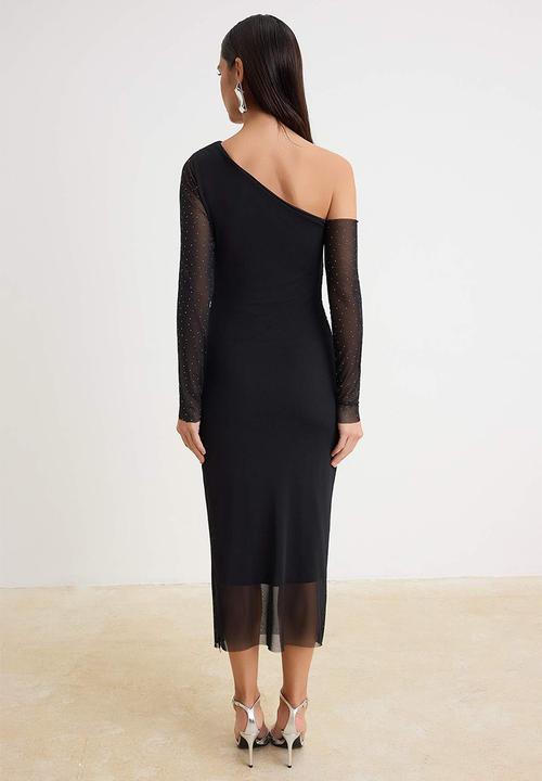 Trendyol - Embellished Bodycon Tulle Maxi Party Dress - Black