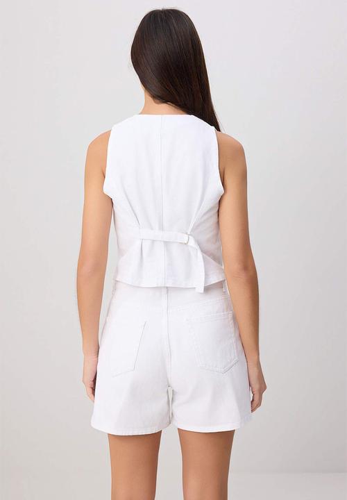 Trendyol - Denim Vest and Shorts Set - White
