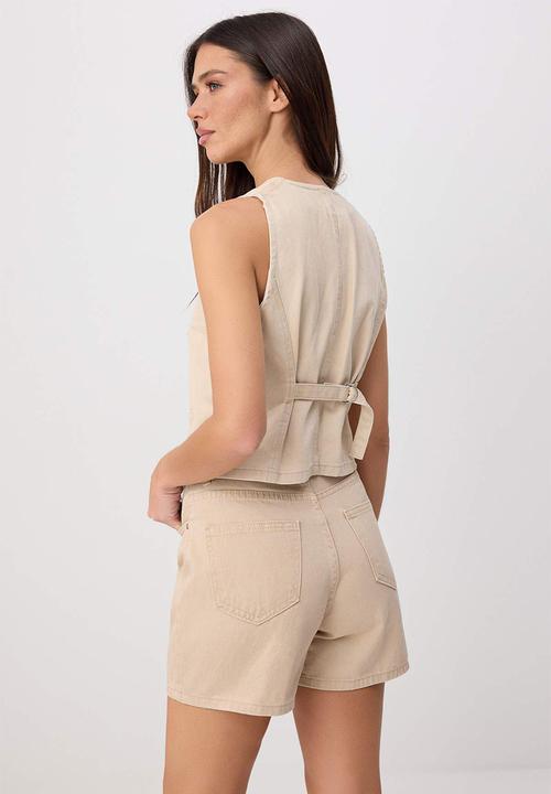 Trendyol - Denim Vest and Shorts Set - Camel