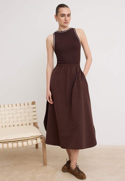 Trendyol - Poplin Skirt Detail A-Line Maxi Dress - Brown