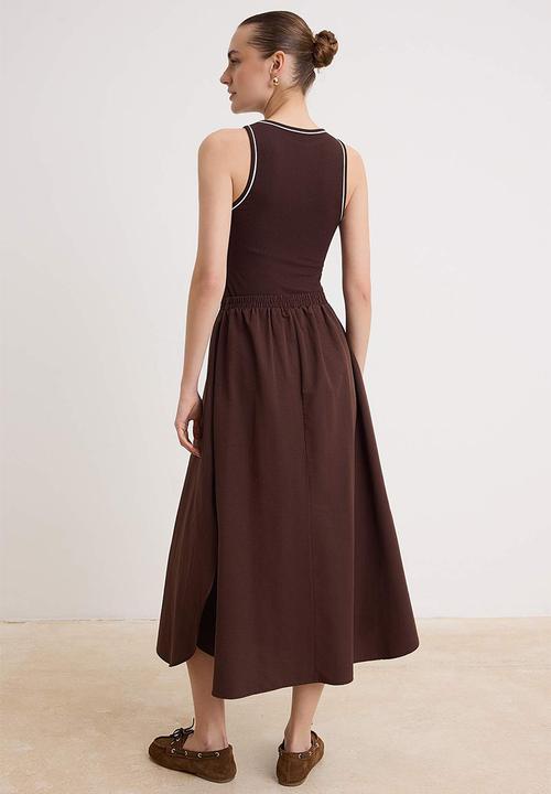 Trendyol - Poplin Skirt Detail A-Line Maxi Dress - Brown