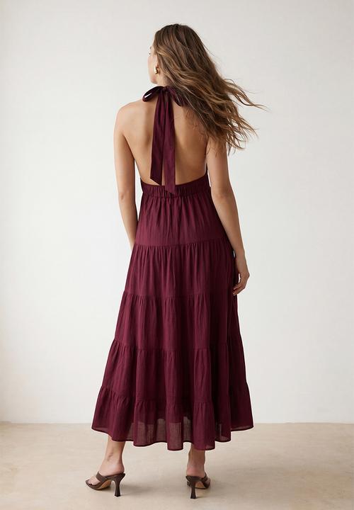 Trendyol - Backless Maxi Dress - Burgundy