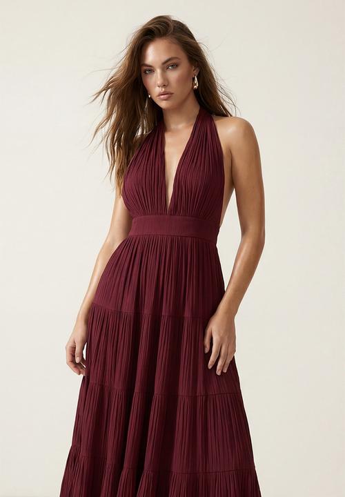Trendyol - Backless Maxi Dress - Burgundy