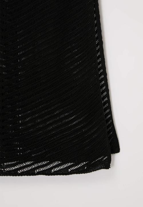 Trendyol - Plus beachwear midi v-neck knitwear beach dress - black
