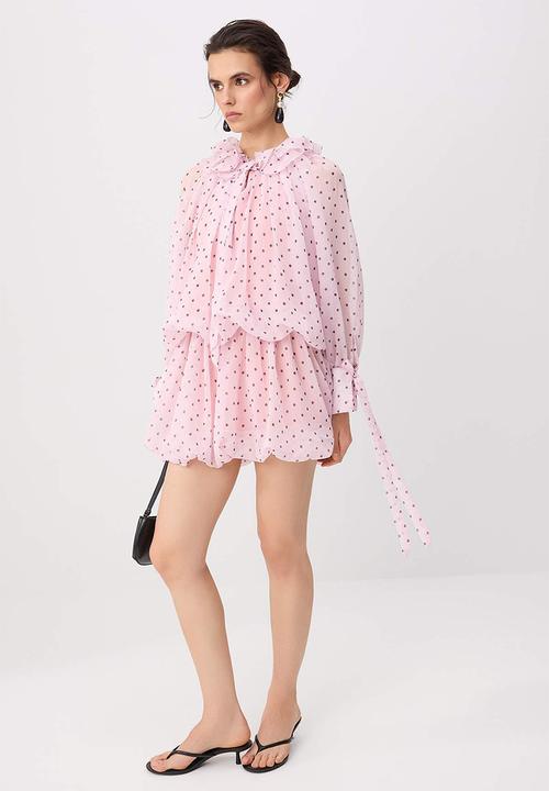 Trendyol - Polka Dot Cut-Out Chiffon Mini Dress - Pink