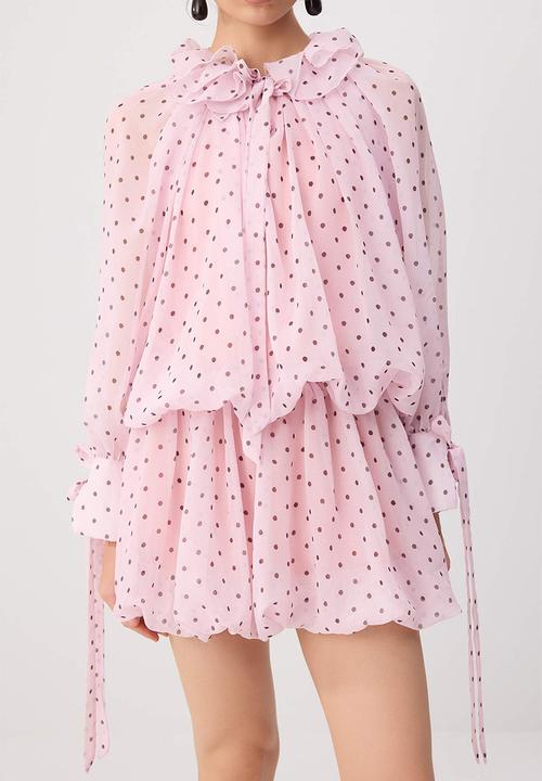 Trendyol - Polka Dot Cut-Out Chiffon Mini Dress - Pink