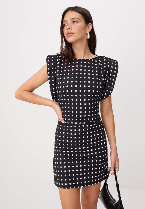 Trendyol - Polka Dot Backless Bodycon Mini Dress - Black