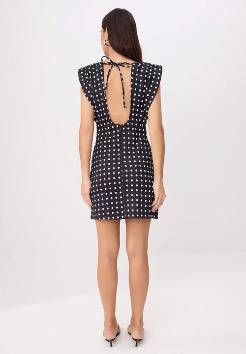 Trendyol - Polka Dot Backless Bodycon Mini Dress - Black